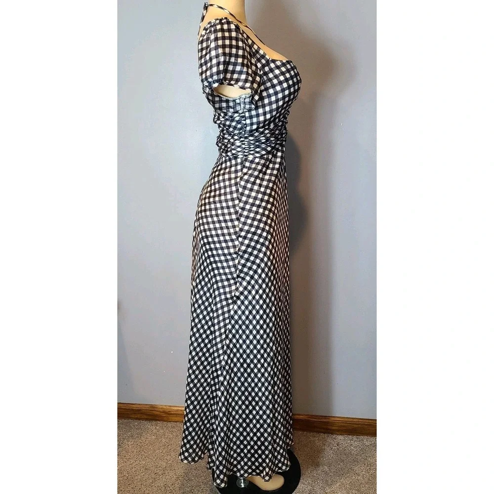 J crew collection tie neck maxi dress cap sleeve gingham black sz 12 Cottage NEW